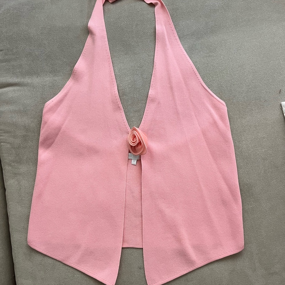 Pink Halter Vest with Rose Detail